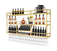 ZYYLIVR Scaffale Per Vino Da Parete,Metallo Porta Vino 3 Livelli,ferro Portabottiglie Vino,Vetrinetta Pensilecon Illuminazione A LED Per Bar,Soggiorno,Cucina,Ristorante(Gold,120cm/47.2in)