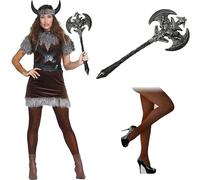 ZZ DISFRAZZES | Costume Viking Donna, Kit Barbara con Scudo Adulto Carnevale - Costume Medievale, Costume Viking con accessori per Carnevale (taglia M)