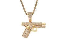 ZZ ZINFANDEL Collana con ciondolo a forma di pistola in oro per donne e uomini, punk con strass grossi gangster pistola proiettile girocollo personalizzato collana a catena in corda gioielli per San