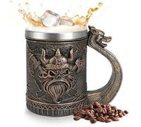 ZZBIQS Boccali di birra vichinga nordica per uomini, Tazza da caffè con teschio vichinga, fodera in acciaio inox Tumble, mitologia norrena decorazione poetica festa del papà regalo di partito,550ml