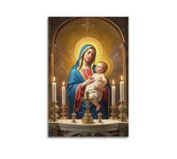 ZZBXSJ Stampa artistica da parete astratta minimalista su tela, poster classico con Vergine Maria Cristiana, con Gesù Bambino e candele, decorazione per la stanza (50 x 75 cm)