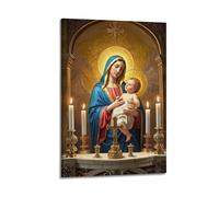 ZZBXSJ Stampa artistica da parete astratta minimalista su tela, poster classico della Vergine Maria Cristiana, con Gesù Bambino e candele, decorazione per la stanza, 40 x 60 cm