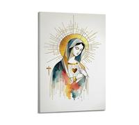 ZZBXSJ Stampa artistica da parete astratta minimalista su tela, poster con simbolo della Vergine Maria ad acquerello, con aureola dorata e cuore, decorazione per la stanza, 30 x 45 cm