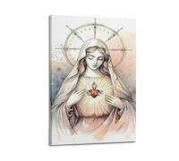 ZZBXSJ Stampa artistica da parete astratta minimalista su tela, poster con simbolo della Vergine Maria ad acquerello, con simbolo del sacro cuore, decorazione per la stanza, 60 x 90 cm