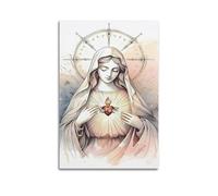 ZZBXSJ Stampa artistica da parete astratta minimalista su tela, poster con simbolo della Vergine Maria ad acquerello, con simbolo del sacro cuore, decorazione per la stanza, 30 x 45 cm