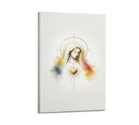 ZZBXSJ Stampa artistica da parete astratta minimalista su tela, poster con Vergine Maria ad acquerello, con cuore dorato e aureola, decorazione per la stanza, 40 x 60 cm