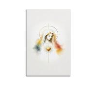 ZZBXSJ Stampa artistica da parete astratta minimalista su tela, poster con Vergine Maria ad acquerello, con cuore dorato e aureola, decorazione per la stanza, 50 x 75 cm