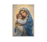 ZZBXSJ Stampa artistica da parete astratta minimalista su tela, poster con Vergine Maria spirituale, con aureola divina e abbraccio, decorazione per la stanza, 40 x 60 cm