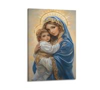 ZZBXSJ Stampa artistica da parete astratta minimalista su tela, poster con Vergine Maria spirituale, con aureola divina e abbraccio, decorazione per la stanza, 30 x 45 cm