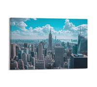 ZZBXSJ Stampa artistica da parete astratta minimalista su tela, poster moderno con paesaggio urbano, splendida vista di grattacieli sotto il cielo blu, decorazione per la stanza, 40 x 60 cm