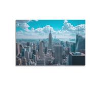 ZZBXSJ Stampa artistica da parete astratta minimalista su tela, poster moderno con paesaggio urbano, splendida vista di grattacieli sotto il cielo blu, decorazione per la stanza, 60 x 90 cm