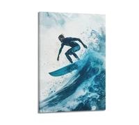 ZZBXSJ Stampa artistica da parete astratta minimalista su tela, poster sportivo ad acquerello, poster di surfista che cavalca un'onda, decorazione per la stanza, 30 x 45 cm