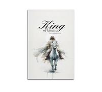 ZZBXSJ Stampa artistica da parete su tela astratta minimalista - Poster cristiano ad acquerello con Gesù che cavalca un cavallo con versi biblici, decorazione per la stanza, 50 x 75 cm