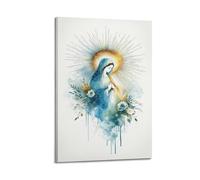 ZZBXSJ Stampe artistiche da parete astratte minimaliste su tela, poster della Vergine Maria con accenti floreali, per devoti, decorazione per la stanza, poster 60 x 90 cm