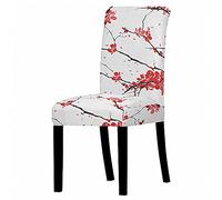 ZZDXW Coprisedie con Schienale Fiori Rossi Bianchi Coprisedie Spandex Copri sedia con Schienale Alto,Lavabile Estraibile Fodera per Sedia,Universali Resistente Coprisedie Con Schienale 4 Pezzi