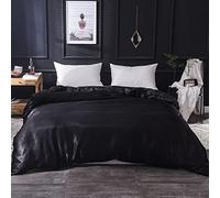 ZZenSmot Super Morbido Lusso Serico Solido Colore Satin Copripiumino,Senza Rughe Reversibile con Chiusura A Cerniera E Cravatte Coner Set Copripiumino-Nero 220x240cm(87x94inch)