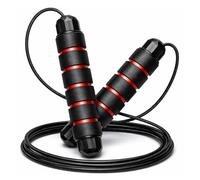 ZZHBOO 1 Corda per Saltare in Acciaio Ponderato 2.8m, Doppio Cuscinetto a Sfere, Regolabile, per Allenamento, Fitness, Dimagrimento Adulti e Preparazione agli Esami per Studenti, Nero e Rosso