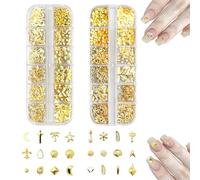 ZZHBOO 2 Accessori per Nail Art, Piuma e Conchiglia, 12 Scomparti, Decorazione per Unghie DIY, Paillettes e Conchiglie Lunari