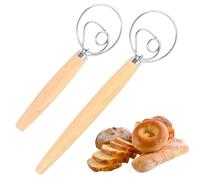 ZZHBOO 2 Pezzi Frullino per Uova, Set con Frusta Lunga e Corta, Manico in Legno e Acciaio Inossidabile, per Impastare Pane, Torte, Pasta e Pasticceria