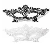 ZZHBOO 2 Pezzi Maschera, Maschera Occhi in Pizzo Nero e Bianco, Sensuale e Ricamata, per Costume Halloween, Carnevale, Feste in Maschera, Cosplay e Serate Eleganti