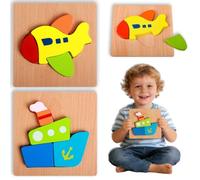 ZZHBOO 2 Puzzle Manuale in Legno per Bambini, Navi e Aeroplani, Giocattoli Educativi per Abilità Motorie, 0.8 cm, Multicolore