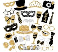 ZZHBOO 30 Pezzi Decorazioni per Feste in Stile Nero e Oro, Accessori per Foto Booth e Giochi Matrimoniali, Ideali per Feste di Compleanno, Matrimoni e Capodanno