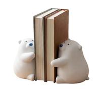 ZZHYTANG Polar Bear Bookends - Artisan Vanilla White Decorative Book Ends For Shelves, Creative Hugging Animal Book Holder Stopper For Office Home Décor, Unique Gift For Books/Movies/CDs (1 Pair)