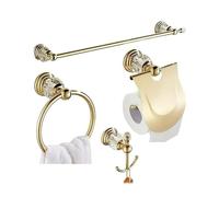 ZZHYTANG Set ferramenta bagno oro lussuoso cristallo, kit 4 pezzi murale con astuccio asciugamani, anello, portacarte igieniche e gancio. Design elegante e duraturo.