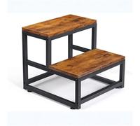 ZZHYTANG Sgabello a due gradini, capacità 500 lbs, telaio metallico e piano in legno, antiscivolo, per bambini e adulti, cucina, bagno e camera da letto(Brown-01)