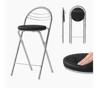 ZZINOKE Sgabello Bar Pieghevole, imbottito, non richiede montaggio, sgabello pieghevole portatile, adatto per cucine, bistrot, negozi ed eventi all'aperto, altezza seduta 61 cm, nero e argento