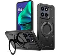 zZjoOoj 360°Magic Stand per Motorola Moto Edge 60 5G/ 60 Fusion/ 60 Pro/ 60S Cover per MagSafe, Stand Invisibile, Standard Militare, Morbido TPU + PC Antiurto Custodia per Cellulare, Nero