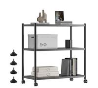 ZZL Libreria a 3 ripiani, piccola, larghezza 80 cm, in metallo, con ruote, scaffali industriali per casa, ufficio, camera da letto, scuola, soggiorno (nero)