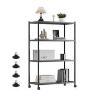 ZZL Libreria a 4 ripiani da 80 cm di larghezza, organizer per libri con ruote, rustica industriale, per casa, ufficio, camera da letto, scuola, soggiorno (nero)