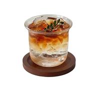 ZZlei2yu-12 Bicchieri Bicchiere da bere vintage a bocca larga con sottobicchiere in legno, tazza caffè in vetro borosilicato trasparente, 350 ml/11,8 oz