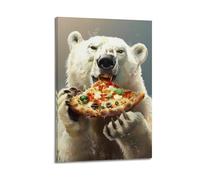 ZZLUUB Poster decorativo da parete su tela, motivo: orso polare, pizza e animali, stampa artistica moderna, poster decorativo per camera da letto, 50 x 75 cm