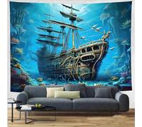 ZZLZYQ Decorazione arazzo nautico Fantasma Barca a vela Arte da parete Fantasia Scenario oceanico Nave pirata nautica Onda Vela Luna Arazzi appesi a parete Decorazione Camera da letto Soggiorno Dormit