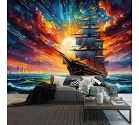 ZZLZYQ Decorazione arazzo nautico Fantasma Barca a vela Arte da parete Fantasia Scenario oceanico Nave pirata nautica Onda Vela Luna Arazzi appesi a parete Decorazione Camera da letto Soggiorno Dormit