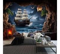 ZZLZYQ Decorazione arazzo nautico Fantasma Barca a vela Arte da parete Fantasia Scenario oceanico Nave pirata nautica Onda Vela Luna Arazzi appesi a parete Decorazione Camera da letto Soggiorno Dormit