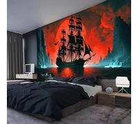 ZZLZYQ Decorazione arazzo nautico Fantasma Barca a vela Arte da parete Fantasia Scenario oceanico Nave pirata nautica Onda Vela Luna Arazzi appesi a parete Decorazione Camera da letto Soggiorno Dormit