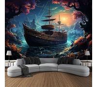 ZZLZYQ Decorazione arazzo nautico Fantasma Barca a vela Arte da parete Fantasia Scenario oceanico Nave pirata nautica Onda Vela Luna Arazzi appesi a parete Decorazione Camera da letto Soggiorno Dormit