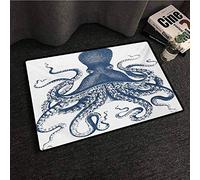 Zzmdear Octopus - Zerbino alla moda con illustrazione artistica, effetto grunge subacqueo, con supporto antiscivolo, colore: blu e bianco, Color01, W30"xL39"