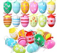 ZZOUFI Uova di Pasqua Decorative, 24pcs Ovetti Pasquali da Appendere, Uova Colorate per Albero di Pasqua Esterno, Decorazioni Uova di Pasqua Fuori Finte