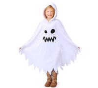ZZOUFI Vestito Fantasma Bambino, Costume Fantasma Bambini Halloween per Bambina Bimbo Bimba Ragazza Ragazzo, Bianco con Cappuccio