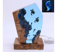 ZZPXMY Diorama a tema oceano, lampada marina in resina, luce notturna, lampada oceano, lampada in legno di resina, stella oceano, regalo decorazione camera da letto (14 * 8in)