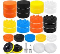 ZZQVIP 80 mm Tamponi Lucidatura Auto, 32 PCS Kit Lucidatura Auto con Adattatori per Trapano M10, Tamponi Lucidatura Auto in Lana per Lucidare e Cerare Auto, Bellezza e Manutenzione
