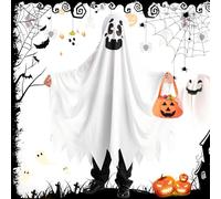 ZZQVIP Costume Halloween Bambino Fantasma con Mantello e Borsa Zucca, Vestito Halloween Bambino per Feste in Maschera, Costume Fantasma con Accessori, Ideale per Dolcetti e Party di Halloween