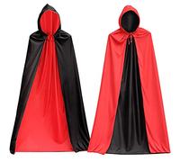ZZQVIP Mantello Halloween Nero e Rosso con Cappuccio 150 cm - Mantello Vampiro Double Face per Adulti Uomo & Donna - Costume Halloween Adulto, Travestimento Cosplay, Feste a Tema e Balli in Maschera