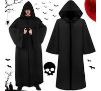 ZZQVIP Mantello Nero con Cappuccio per Adulti 175-185cm - Costume Halloween Uomo Donna, Lungo Mantello in Poliestere per Scream, Fantasma, Vampiro, Mago, Cosplay, Carnevale e Feste a Tema