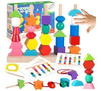 ZZQVIP Montessori Giochi Legno Bambini, 2-in-1 Bambino Forme Colori Geometriche Ordinamento Giocattolo, Impilabili Infilare Toys, Regalo per Ragazzi e Ragazze 3 4 5 6 Anni Educativo