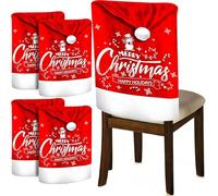 ZZQVIP Set di 4 Coprisedie Natalizi 65×50 cm - Coprisedia di Natale in Velluto Rosso con Palla in Peluche, Stile Babbo Natale “Merry Christmas”, Fodere Sedie Riutilizzabili per Sala da Pranzo e Feste